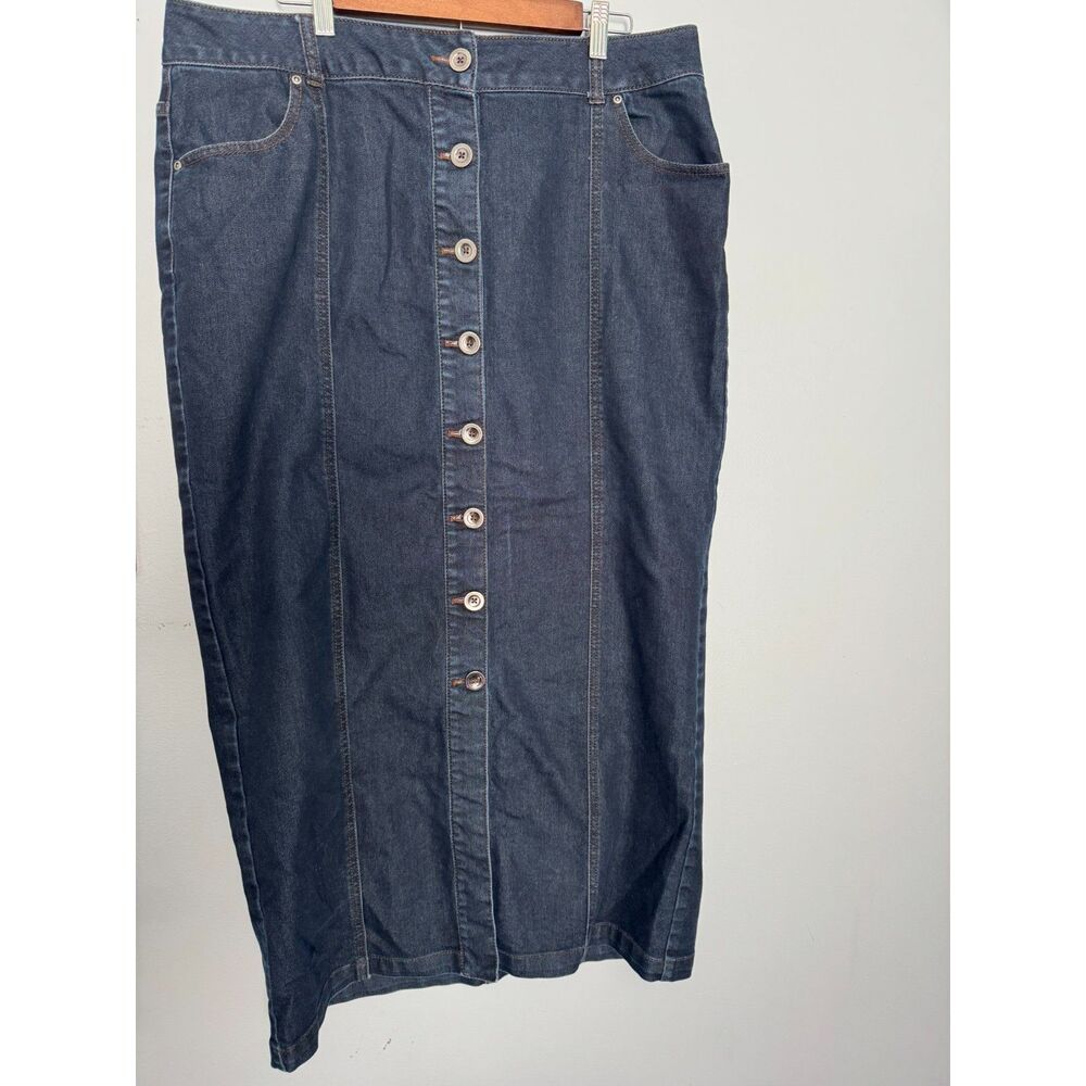 Lane Bryant Dark Wash Button-Front Denim Maxi Skirt Plus Size 18 Stretch
